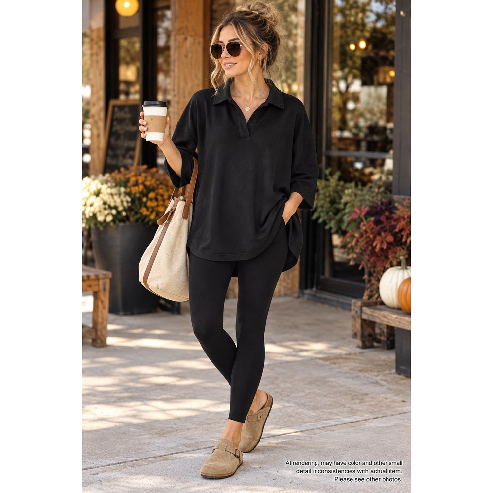 Pomander Place Black Oversized Polo Sweatshirt XS/S 3/4 Sleeve Y20950T